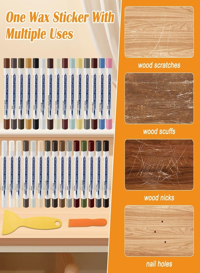 Windspeed 30+2P Wood Filler Sticks, Windspeed 30 Colos Wood Filler Putty Wax Crayons Furniture Repair Kit Putty Stick for Baseboard Cabinets Furniture Floors(with 2 Scrapers) - Image 4